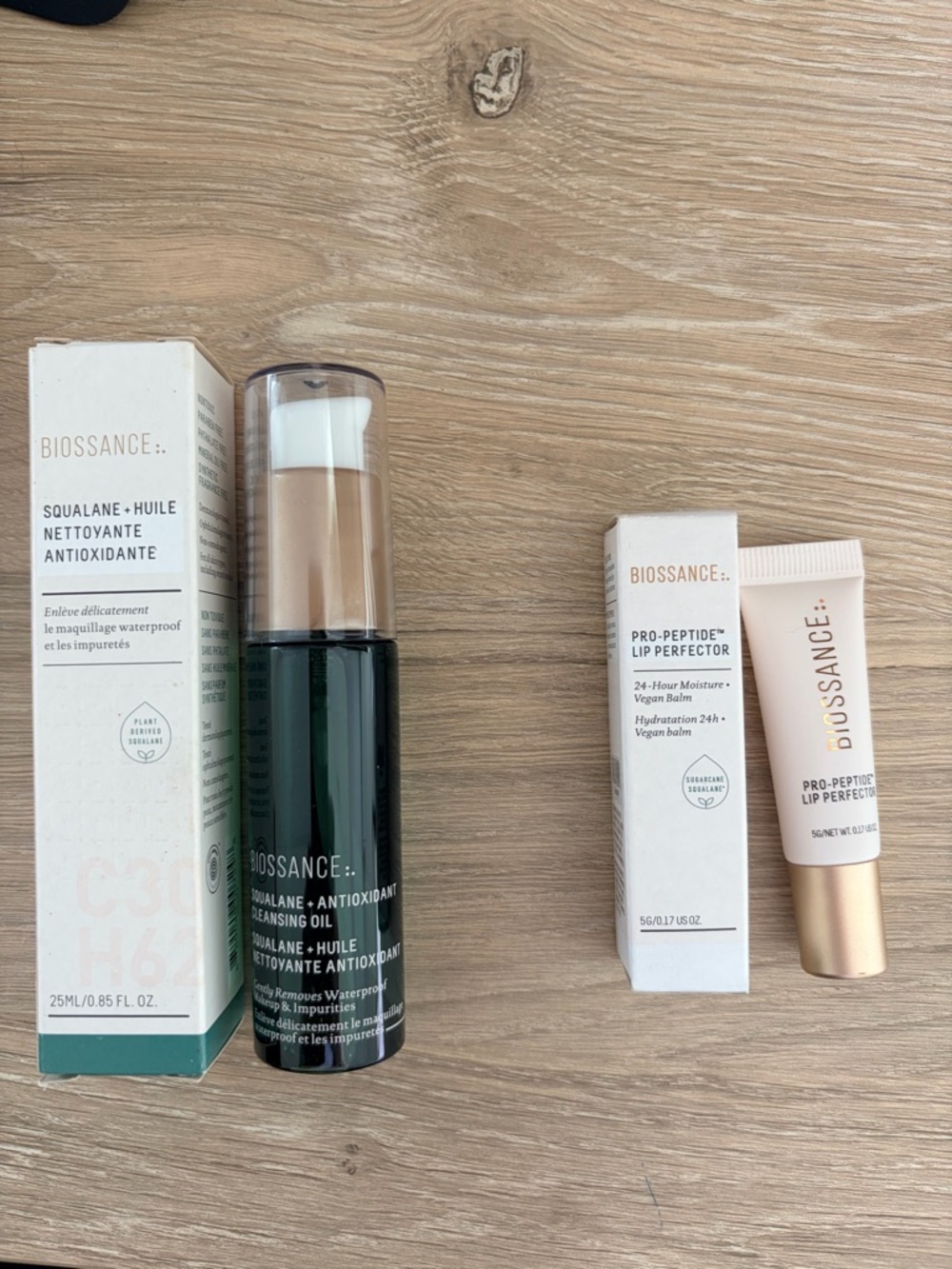 NEW Biossance Travel Size Set - Cleansing Oil & Lip Peptide